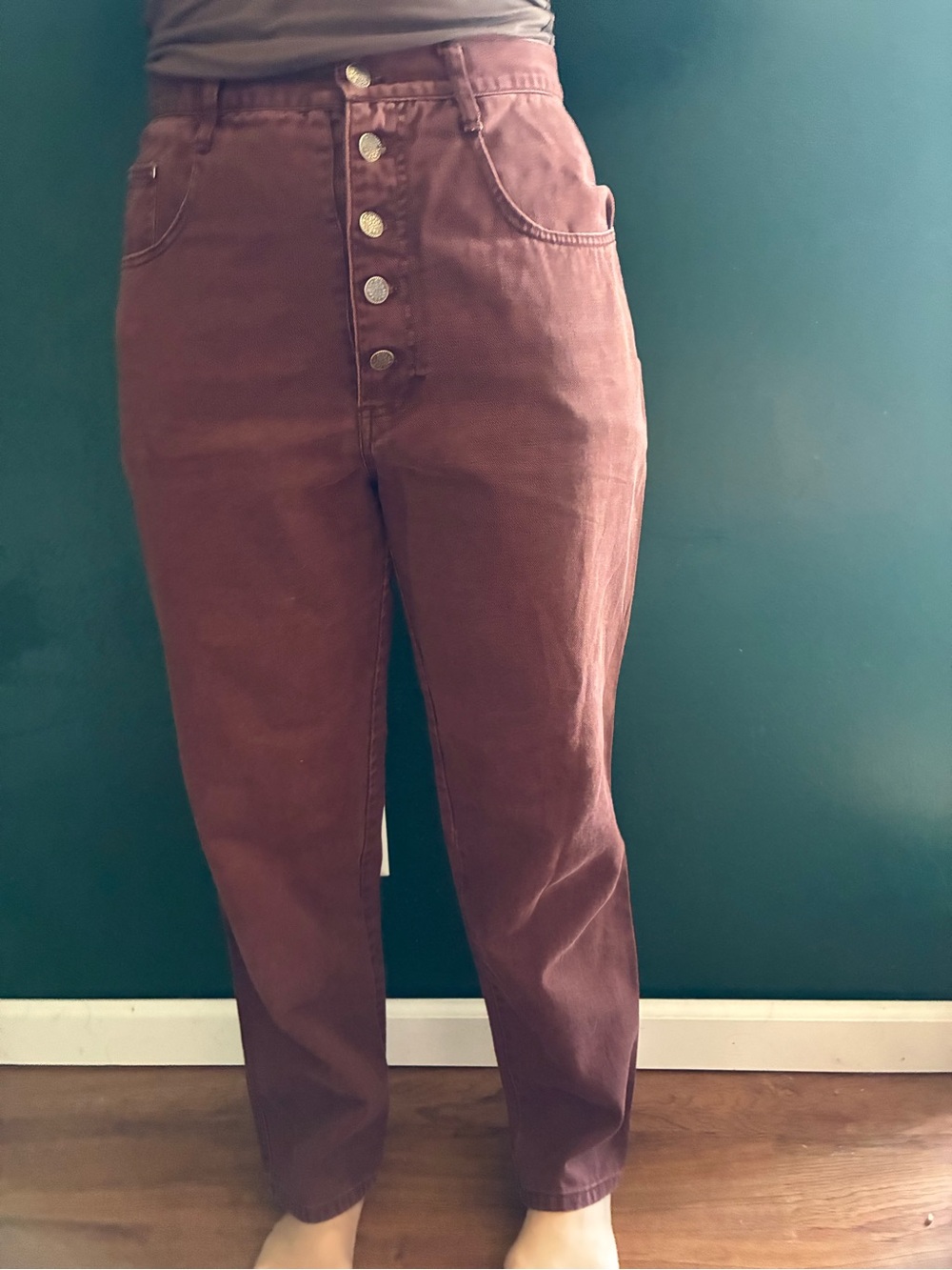 Vintage High-Waist Button-Fly Women’s Jeans - Burgundy